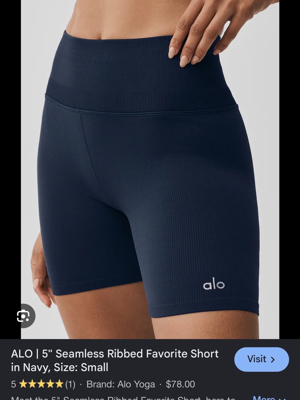 ALO Yoga Navy Ribbed Seamless High-Rise Bike Shorts